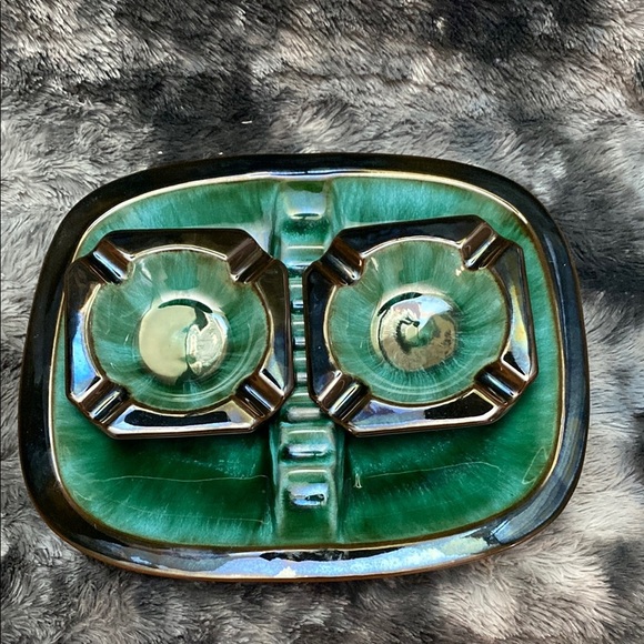 Rare and unique Green Blue Mountain  Ceramic Ashtrays set of 3 - Picture 2 of 16